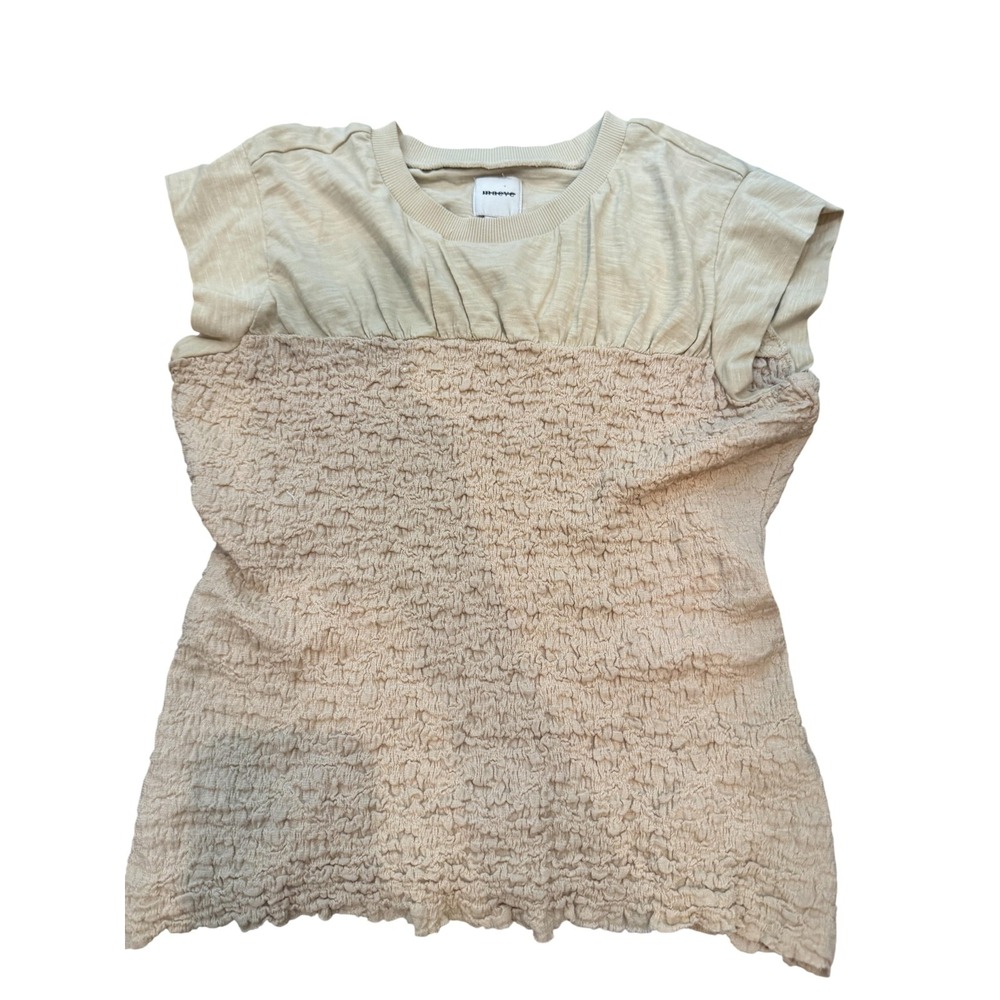 Maeve Blouse Womens Small Beige Smocked Tunic Top Cap Sleeve Anthropologie